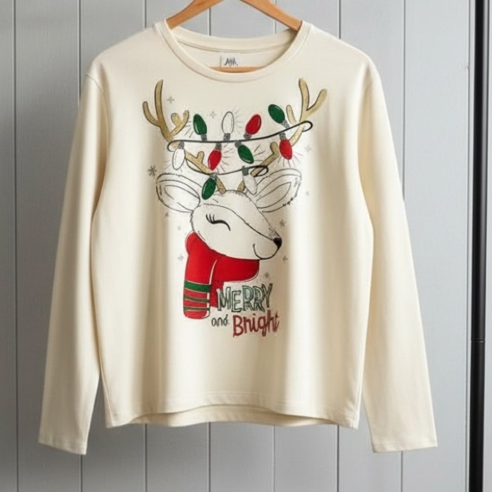 Girls Long Sleeve Christmas Top – Size L (10–12)